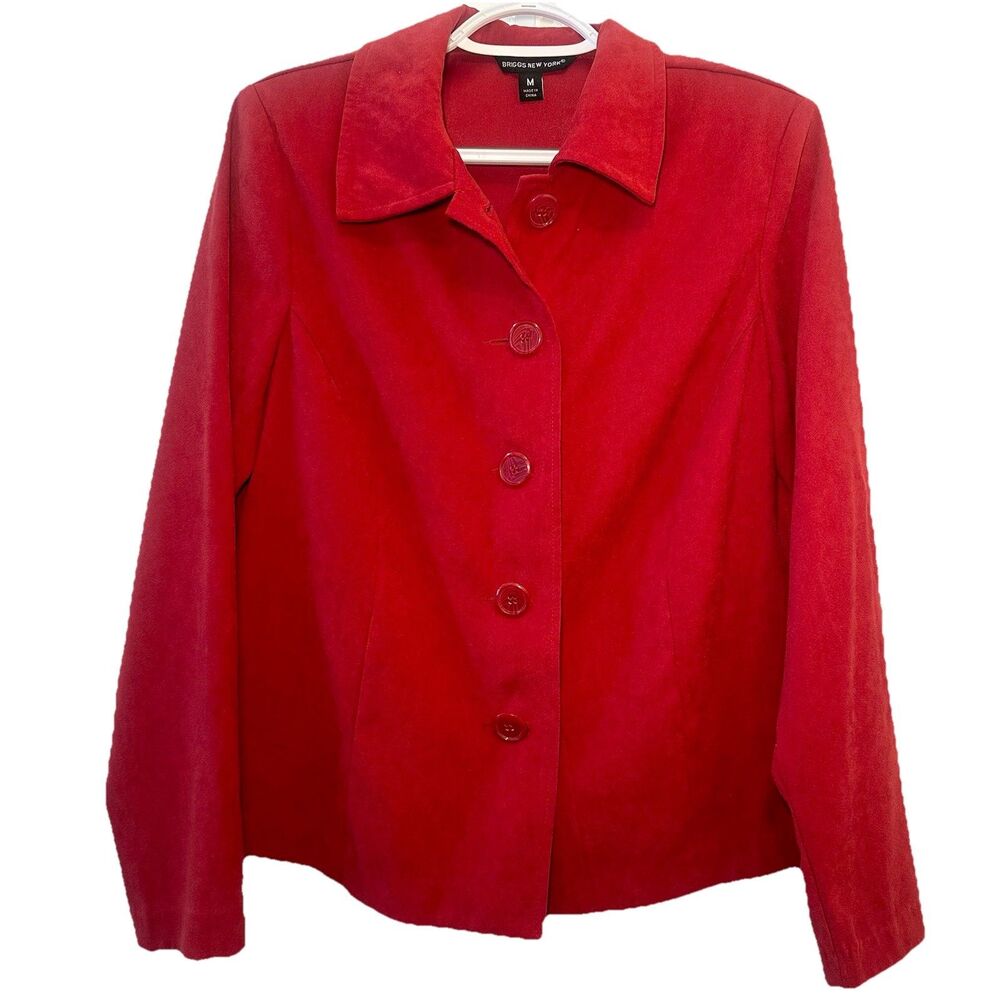 Briggs New York Red Faux Suede Jacket Blazer Women’s Medium Button Front